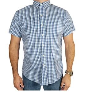 Izod Short Sleeve Button Down Mens Shirt Blue and White Size XL